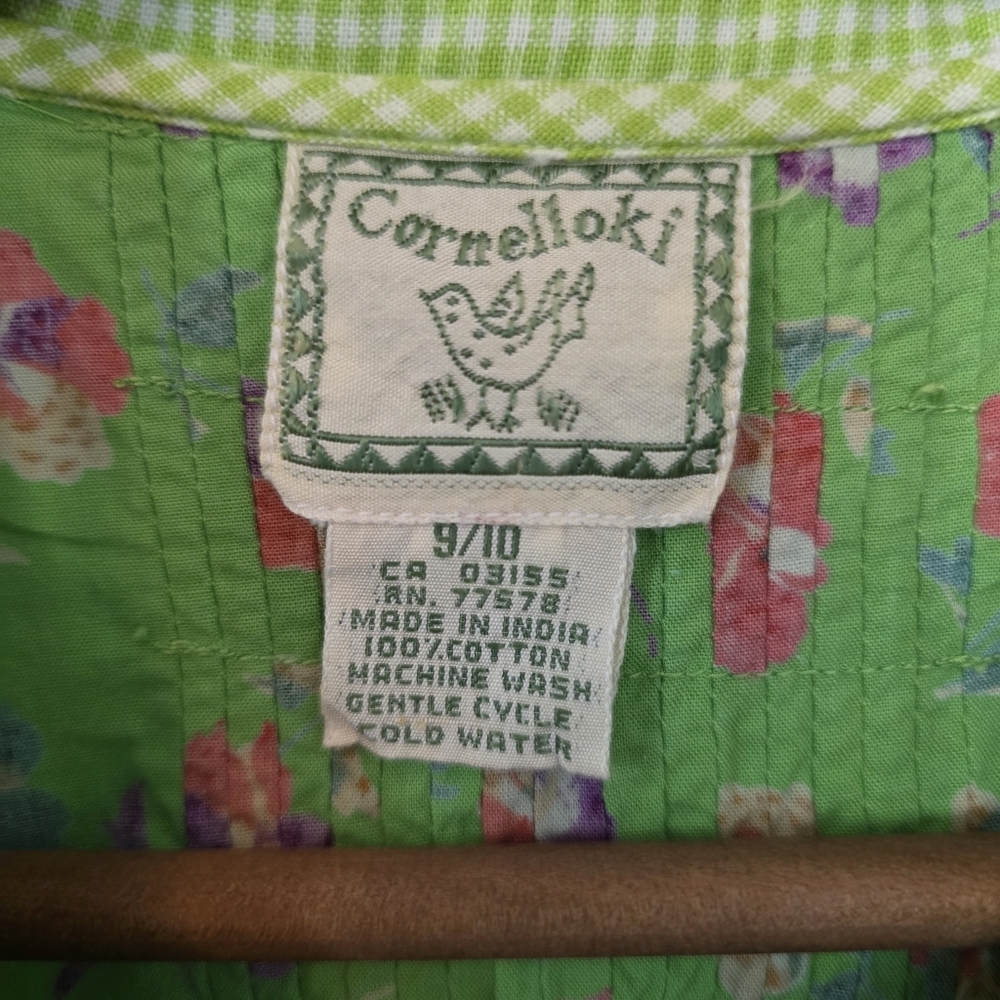 Vintage Cornelloki Dress by April Cornell – Girls Size 9/10 – Green/Pansy Floral - Picture 8 of 8